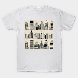 Urban Horizon: Stylistic Vector City Skyline Fabric Print T-Shirt